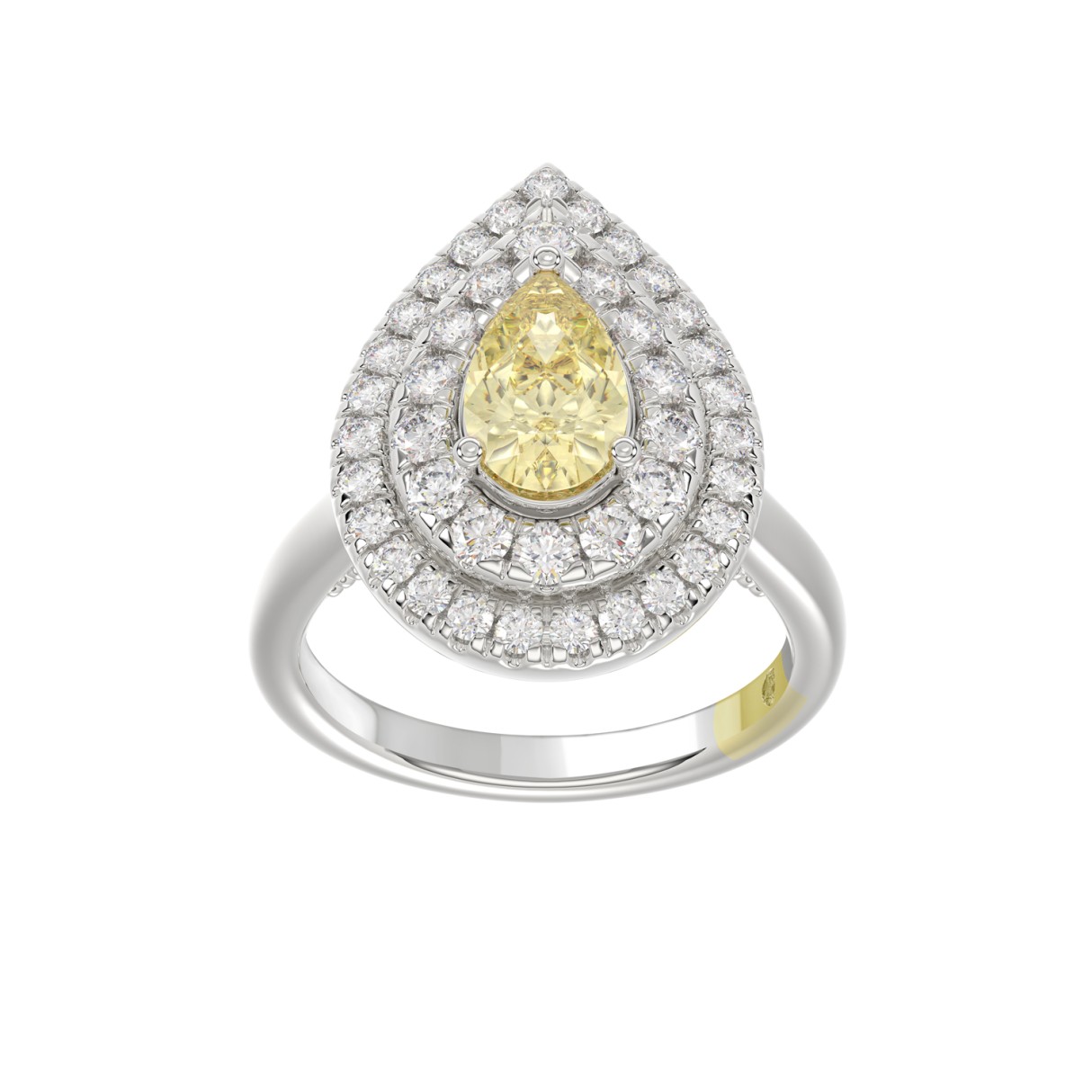 14K WHITE GOLD CRAFTED WITH 18K YELLOW GOLD SHANK 2 1/2CT ROUND/YELLOW PEAR DIAMOND LADIES RING 1 14K WHITE GOLD CRAFTED WITH 18K YELLOW GOLD SHANK 2 1/2CT ROUND/YELLOW PEAR DIAMOND LADIES RING - Image 1