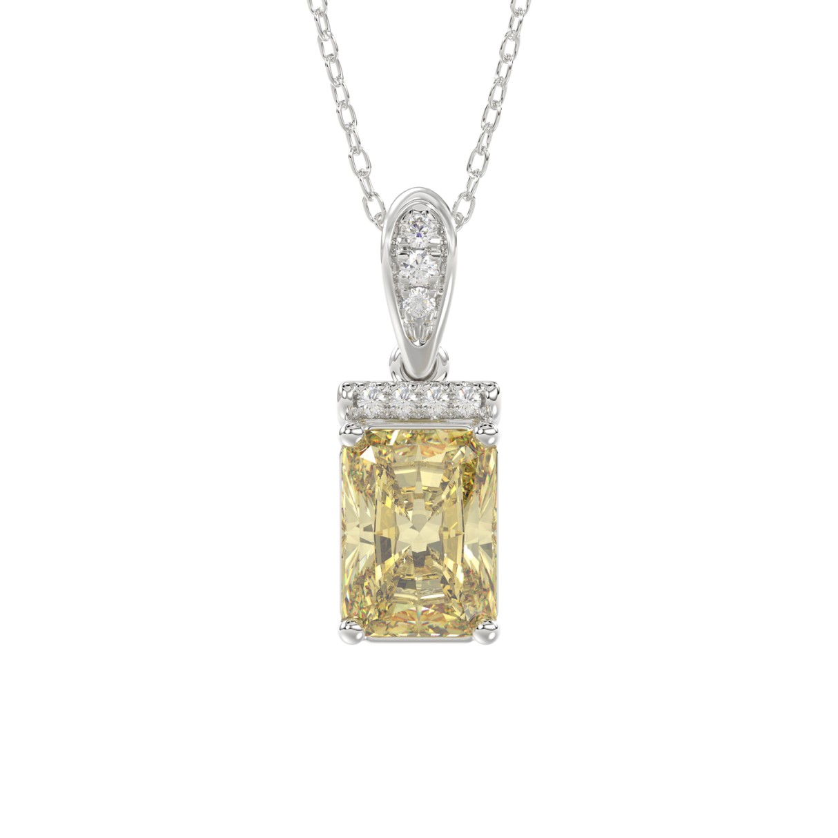 14K WHITE GOLD CRAFTED WITH 18K YELLOW GOLD BACK PLATE 1 1/2CT ROUND/YELLOW EMERALD DIAMOND LADIES PENDANT WITH CHAIN 1 14K WHITE GOLD CRAFTED WITH 18K YELLOW GOLD BACK PLATE 1 1/2CT ROUND/YELLOW EMERALD DIAMOND LADIES PENDANT WITH CHAIN - Image 1
