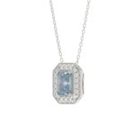 14K WHITE GOLD CRAFTED WITH 18K YELLOW GOLD BACK PLATE 1 1/4CT ROUND/BLUE EMERALD DIAMOND LADIES PENDANT WITH CHAIN - Image 3