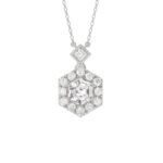 14K WHITE GOLD 1 1/2CT ROUND/HEXAGON DIAMOND LADIES PENDANT