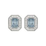 14K WHITE GOLD CRAFTED WITH 18K YELLOW GOLD BACK PLATE 1 1/4CT ROUND/BLUE EMERALD DIAMOND LADIES EARRINGS