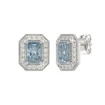14K WHITE GOLD CRAFTED WITH 18K YELLOW GOLD BACK PLATE 1 1/4CT ROUND/BLUE EMERALD DIAMOND LADIES EARRINGS - Image 3
