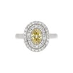 14K WHITE GOLD CRAFTED WITH 18K YELLOW GOLD SHANK  1 1/2CT ROUND/YELLOW OVAL DIAMOND LADIES RING - Image 5