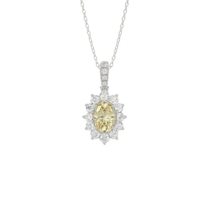 14K WHITE GOLD CRAFTED WITH 18K YELLOW GOLD BACK PLATE 1 1/2CT ROUND/YELLOW OVAL DIAMOND LADIES PENDANT WITH CHAIN