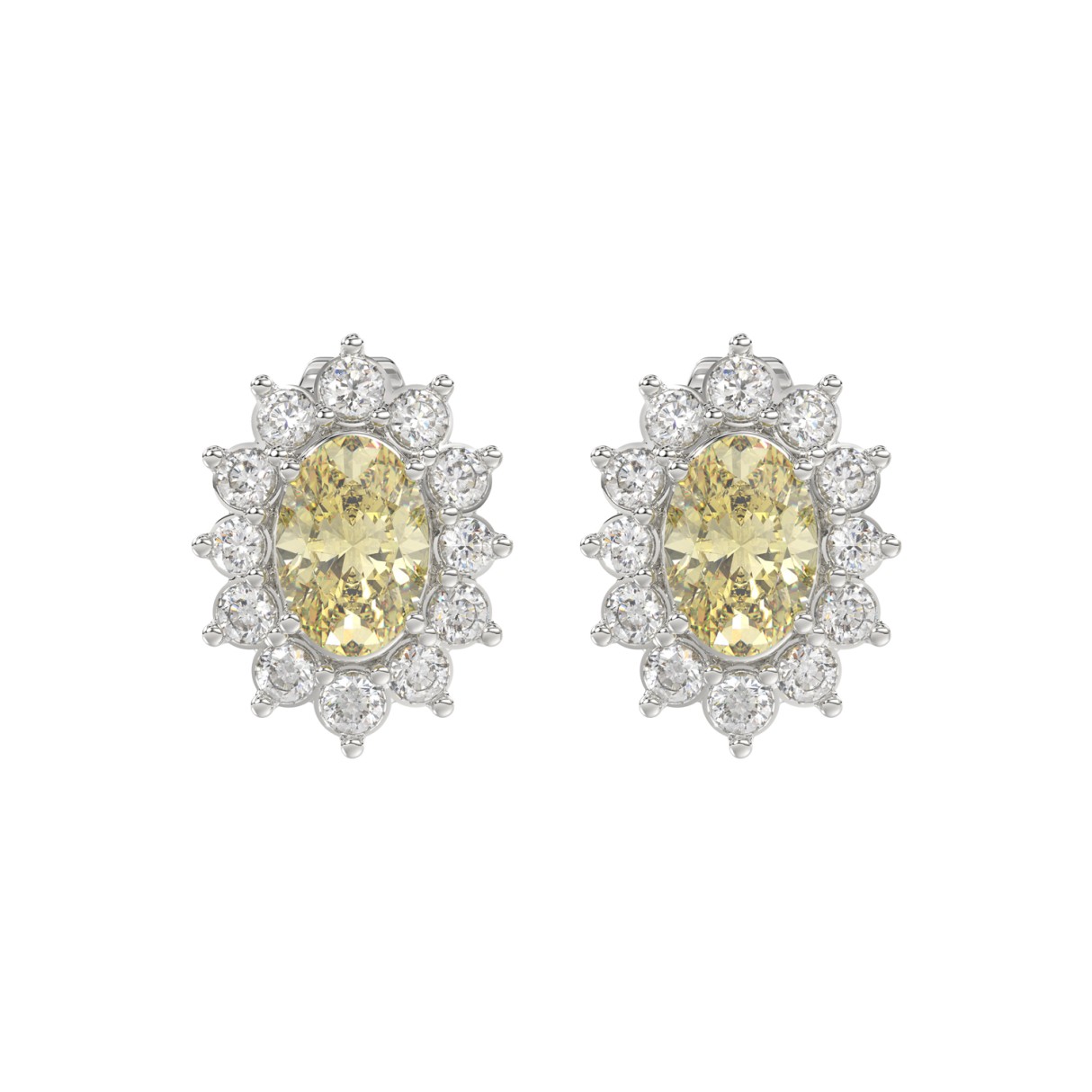 14K WHITE GOLD CRAFTED WITH 18K YELLOW GOLD BACK PLATE 1 1/2CT ROUND/YELLOW OVAL DIAMOND LADIES EARRINGS 1 14K WHITE GOLD CRAFTED WITH 18K YELLOW GOLD BACK PLATE 1 1/2CT ROUND/YELLOW OVAL DIAMOND LADIES EARRINGS - Image 1