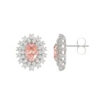 14K WHITE GOLD CRAFTED WITH 18K YELLOW GOLD BACK PLATE 1 1/2CT ROUND/PINK OVAL  DIAMOND LADIES EARRINGS - Image 2
