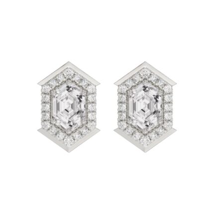 14K WHITE GOLD 1 1/4CT ROUND/HEXAGON DIAMOND LADIES EARRINGS