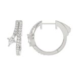 14K WHITE GOLD 3/4CT ROUND/LOZENGE DIAMOND LADIES HOOP EARRINGS - Image 2