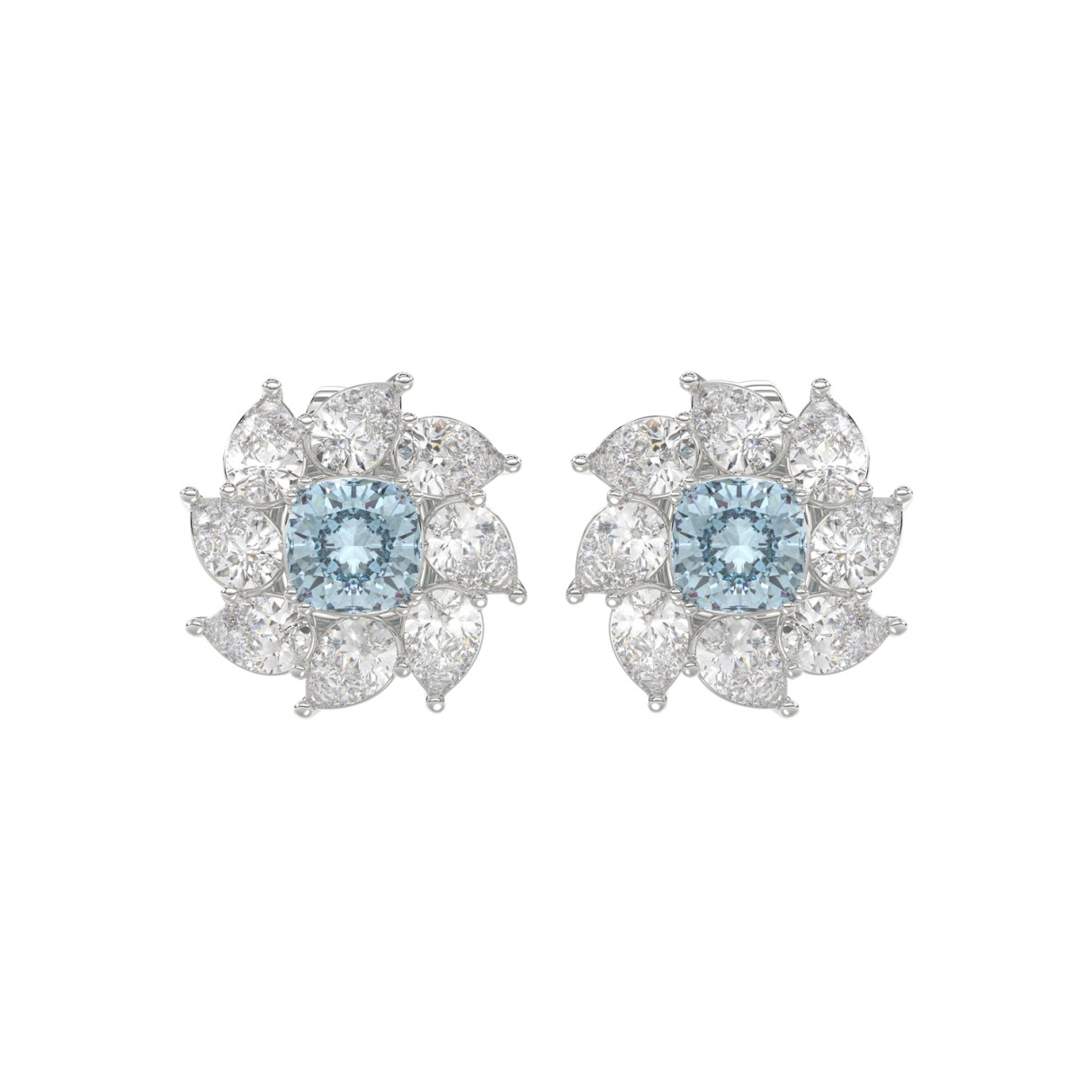 14K WHITE GOLD CRAFTED WITH 18K YELLOW GOLD BACK PLATE 2 5/8CT PEAR/BLUE CUSHION DIAMOND LADIES EARRINGS 1 14K WHITE GOLD CRAFTED WITH 18K YELLOW GOLD BACK PLATE 2 5/8CT PEAR/BLUE CUSHION DIAMOND LADIES EARRINGS - Image 1
