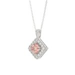 14K WHITE GOLD CRAFTED WITH 18K YELLOW GOLD BACK PLATE 1 1/4CT ROUND/PINK CUSHION DIAMOND LADIES PENDANT WITH CHAIN - Image 3