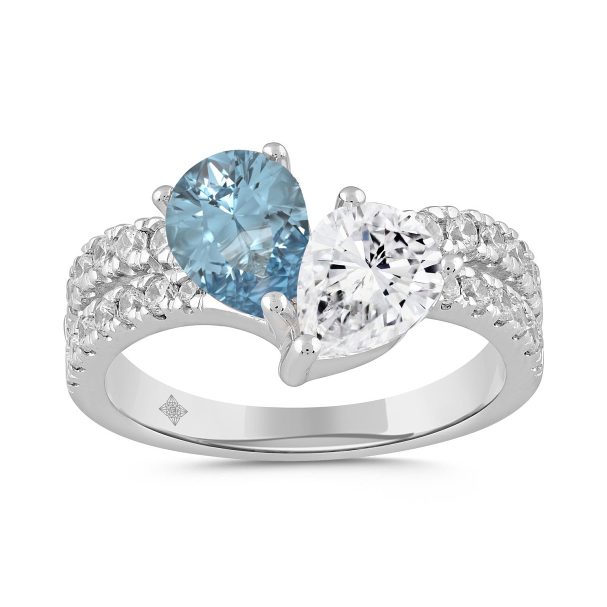 14K WHITE GOLD 2.00CT ROUND/PEAR DIAMOND LADIES RING (CENTER STONE BLUE PEAR DIAMOND 3/4CT) 1 14K WHITE GOLD 2.00CT ROUND/PEAR DIAMOND LADIES RING (CENTER STONE BLUE PEAR DIAMOND 3/4CT) - Image 1