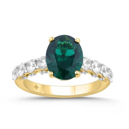 14K YELLOW GOLD 7.00CT ROUND/OVAL GREEN DIAMOND LADIES RING (CENTER STONE GREEN OVAL DIAMOND 6CT)