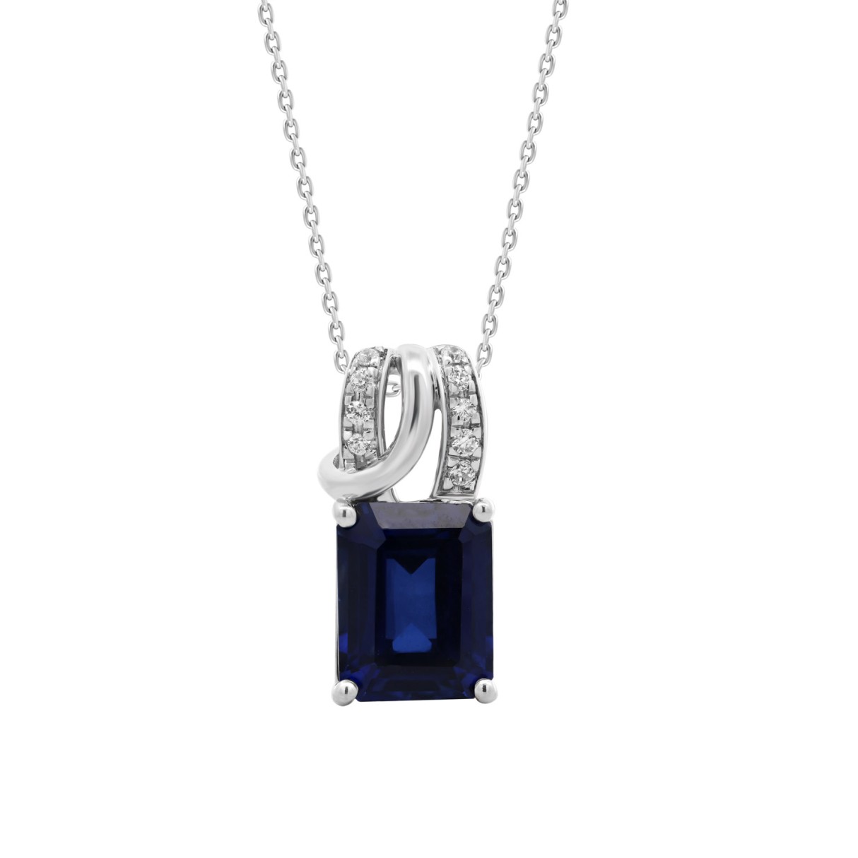 14K WHITE GOLD 1/10CT ROUND/BLUE EMERALD DIAMOND LADIES PENDANT WITH CHAIN 1 14K WHITE GOLD 1/10CT ROUND/BLUE EMERALD DIAMOND LADIES PENDANT WITH CHAIN - Image 1