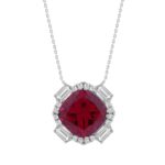 14K WHITE GOLD 1.00CT ROUND/EMERALD/RUBY CUSHION DIAMOND LADIES PENDANT WITH CHAIN