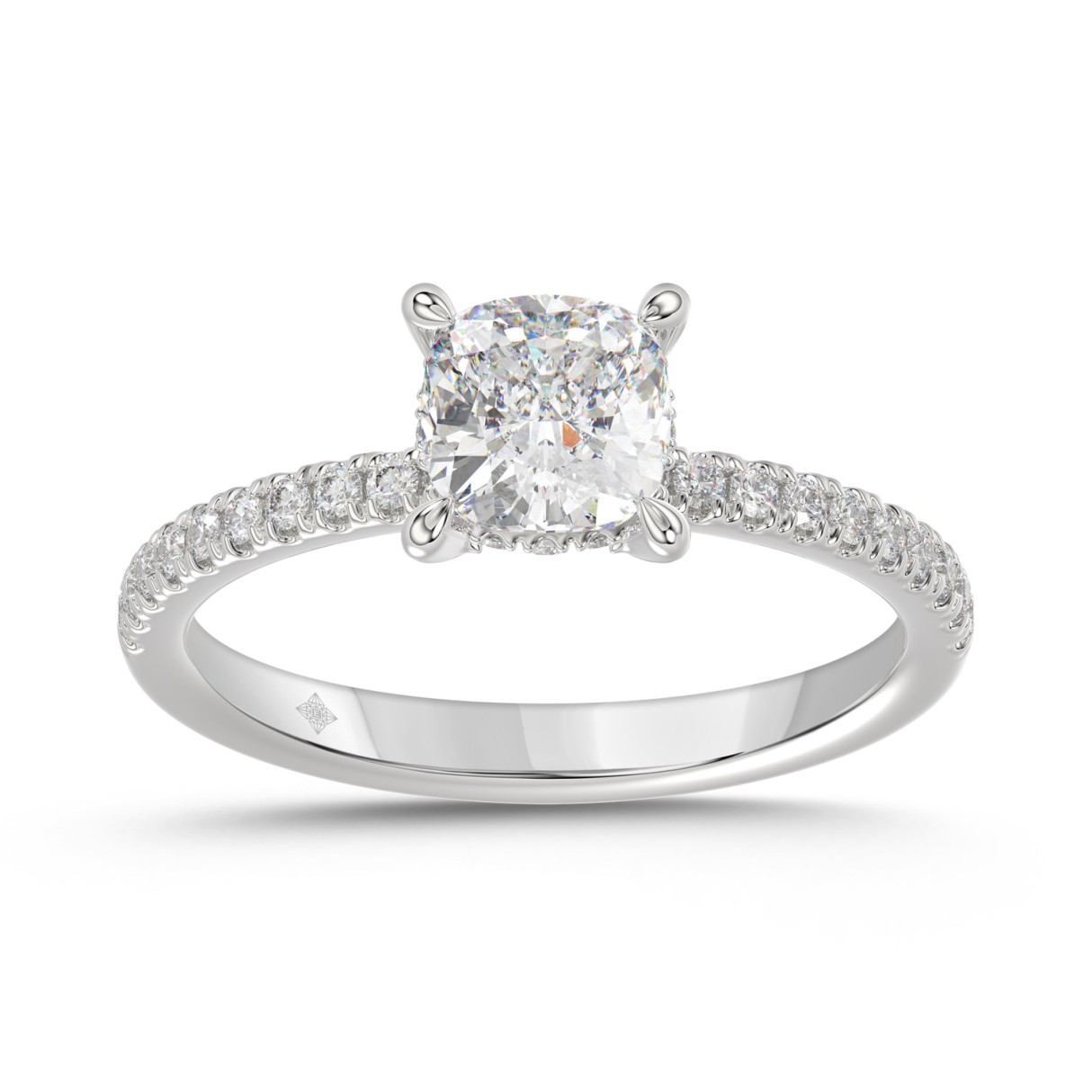 14K WHITE GOLD 1 3/4CT ROUND/CUSHION DIAMOND LADIES RING (CENTER STONE CUSHION DIAMOND 1 1/2CT) 1 14K WHITE GOLD 1 3/4CT ROUND/CUSHION DIAMOND LADIES RING (CENTER STONE CUSHION DIAMOND 1 1/2CT) - Image 1