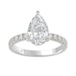 14K WHITE GOLD 3 1/2CT ROUND/PEAR DIAMOND LADIES RING (CENTER STONE PEAR DIAMOND 3CT)
