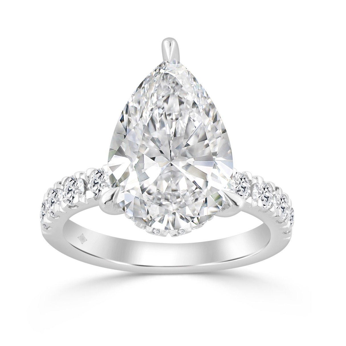14K WHITE GOLD 3 1/2CT ROUND/PEAR DIAMOND LADIES RING (CENTER STONE PEAR DIAMOND 3CT) 1 14K WHITE GOLD 3 1/2CT ROUND/PEAR DIAMOND LADIES RING (CENTER STONE PEAR DIAMOND 3CT) - Image 1
