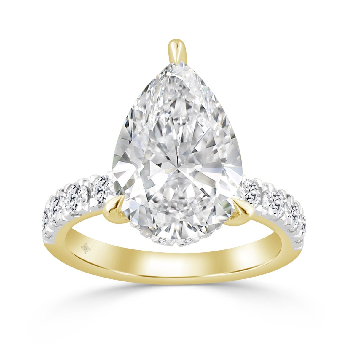 14K YELLOW GOLD 3 1/2CT ROUND/PEAR DIAMOND LADIES RING (CENTER STONE PEAR DIAMOND 3CT) 1 14K YELLOW GOLD 3 1/2CT ROUND/PEAR DIAMOND LADIES RING (CENTER STONE PEAR DIAMOND 3CT) - Image 1