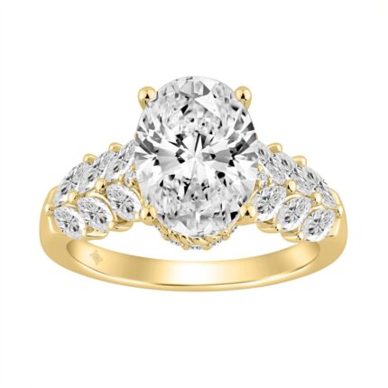 14K YELLOW GOLD 4.00CT ROUND/OVAL/MARQUISE DIAMOND LADIES RING (CENTER STONE OVAL DIAMOND 3CT)