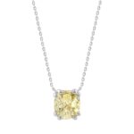 14K WHITE GOLD 1.00CT YELLOW CUSHION DIAMOND LADIES PENDANT
