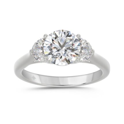14K WHITE GOLD 2 5/8CT ROUND/HALFMOON DIAMOND LADIES RING (CENTER STONE ROUND DIAMOND 2CT)