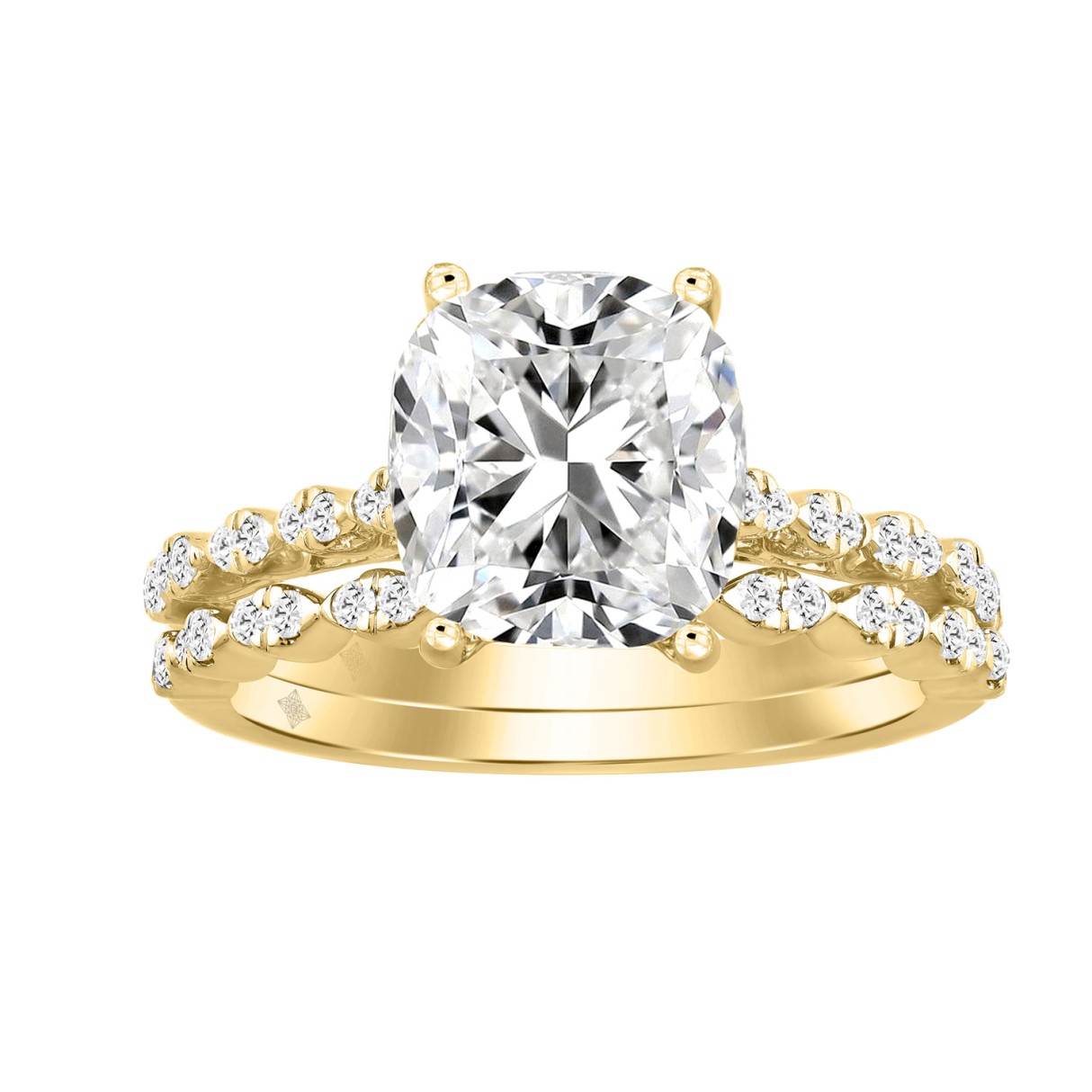 14K YELLOW GOLD 3 1/3CT ROUND/CUSHION DIAMOND LADIES BRIDAL SET (CENTER STONE CUSHION DIAMOND 3CT) 1 14K YELLOW GOLD 3 1/3CT ROUND/CUSHION DIAMOND LADIES BRIDAL SET (CENTER STONE CUSHION DIAMOND 3CT) - Image 1