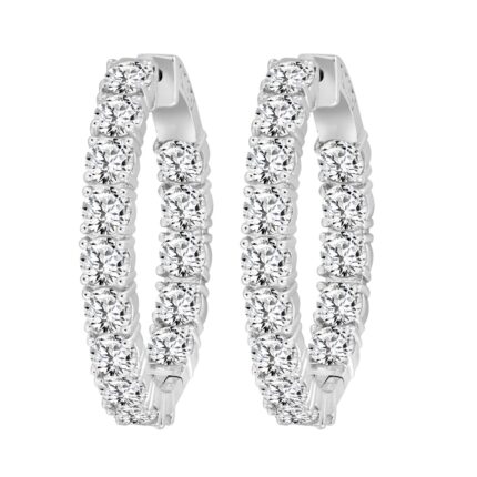 LADIES HOOP EARRINGS 9CT ROUND DIAMOND 14K WHITE GOLD