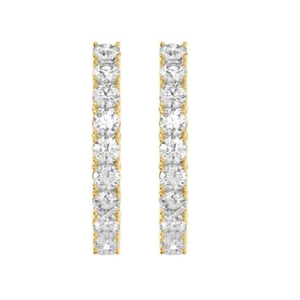 LADIES HOOP EARRINGS 7CT ROUND DIAMOND 14K YELLOW GOLD