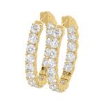 LADIES HOOP EARRINGS 7CT ROUND DIAMOND 14K YELLOW GOLD - Image 4