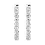 LADIES HOOP EARRINGS 3CT ROUND DIAMOND 14K WHITE GOLD