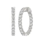 LADIES HOOP EARRINGS 3CT ROUND DIAMOND 14K WHITE GOLD