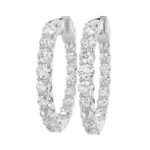 LADIES HOOP EARRINGS 3CT ROUND DIAMOND 14K WHITE GOLD - Image 2