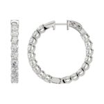 LADIES HOOP EARRINGS 3CT ROUND DIAMOND 14K WHITE GOLD - Image 3