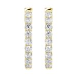 LADIES HOOP EARRINGS 3CT ROUND DIAMOND 14K YELLOW GOLD