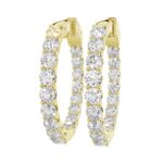 LADIES HOOP EARRINGS 3CT ROUND DIAMOND 14K YELLOW GOLD - Image 2