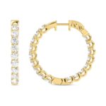 LADIES HOOP EARRINGS 3CT ROUND DIAMOND 14K YELLOW GOLD - Image 3